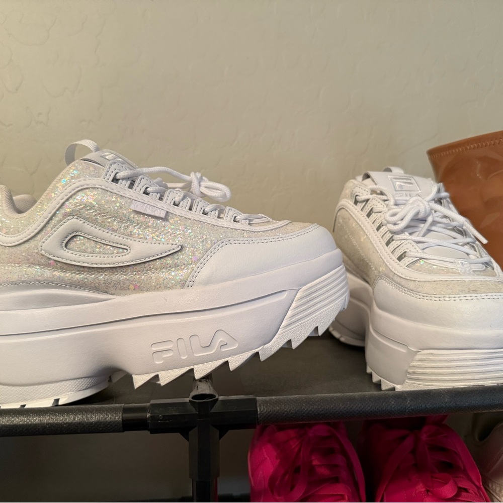 FILA Disruptor 2 Wedge Special Glitter | Women’s Iridescent Platform Sneakers - Picture 8 of 9